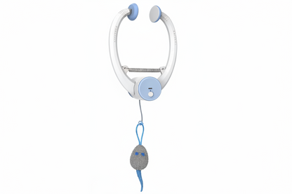 White stethoscope with blue accents on a white background